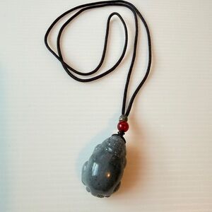 Qinghua ink jade Pi Xiu Pendant Necklace Red Bead with certification 1.5”x1”inch